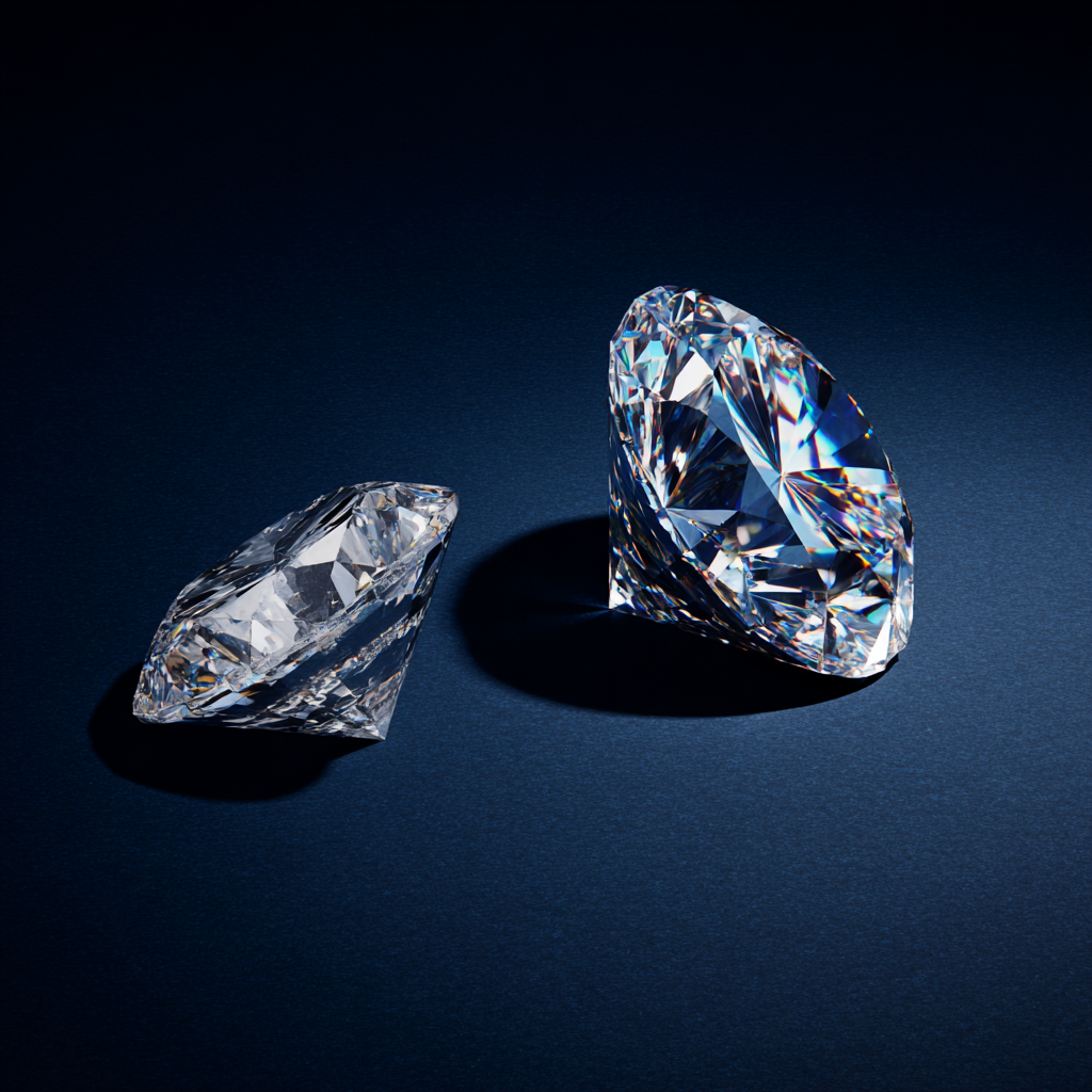 two similar diamonds - one is sparkly but the other one is dull