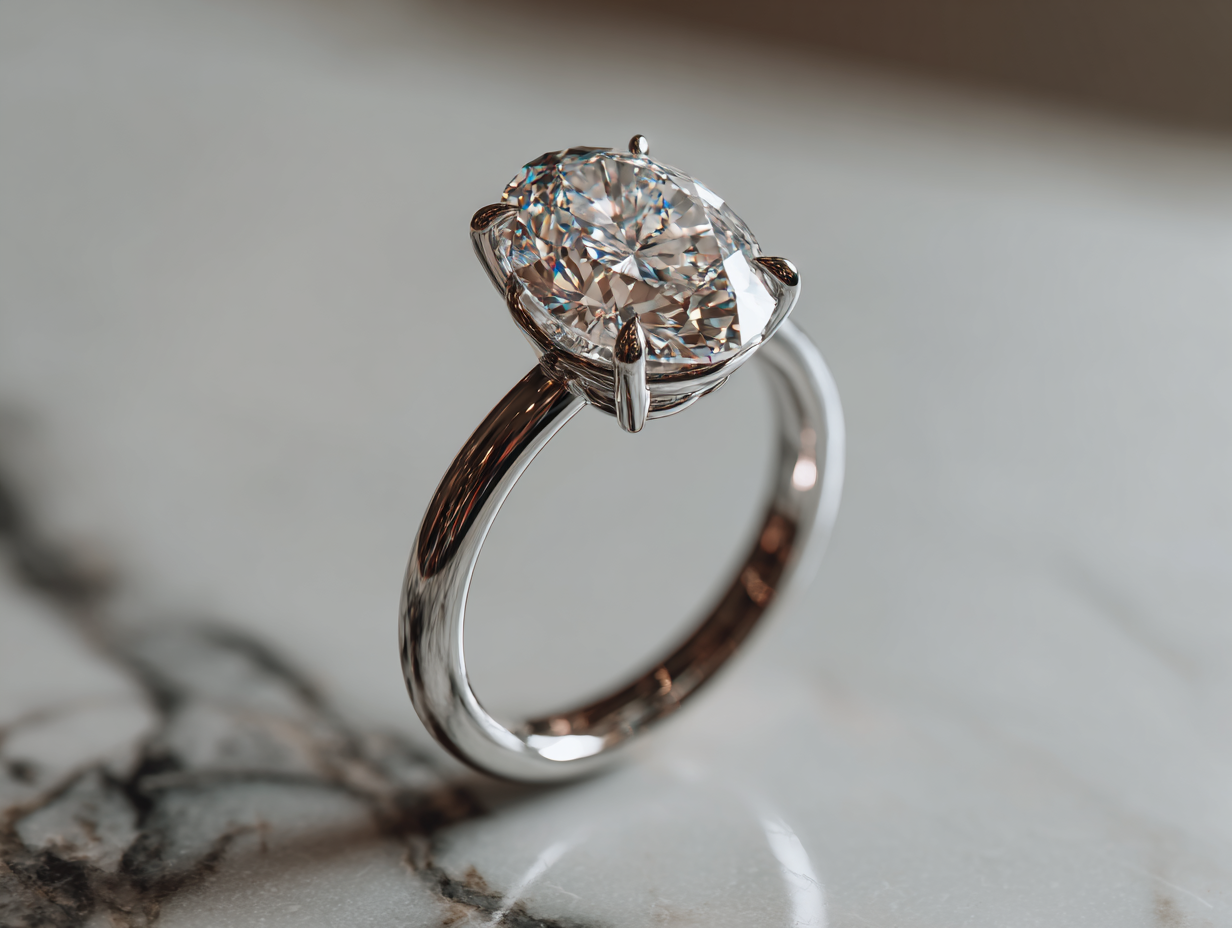 Платинен пръстен с овален диамант „Фростина“