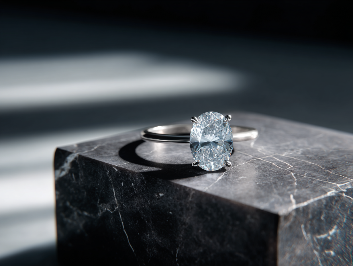 Платинен пръстен с овален диамант „Фростина“