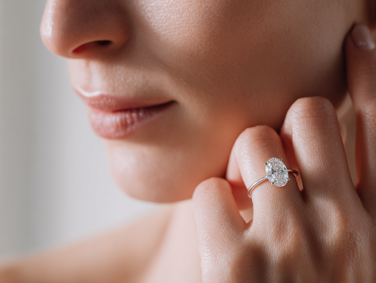 Платинен пръстен с овален диамант „Фростина“