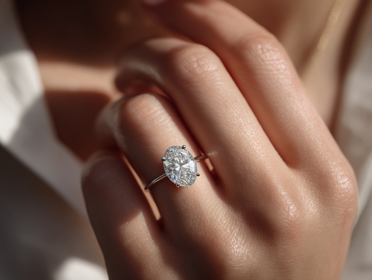 Платинен пръстен с овален диамант „Фростина“