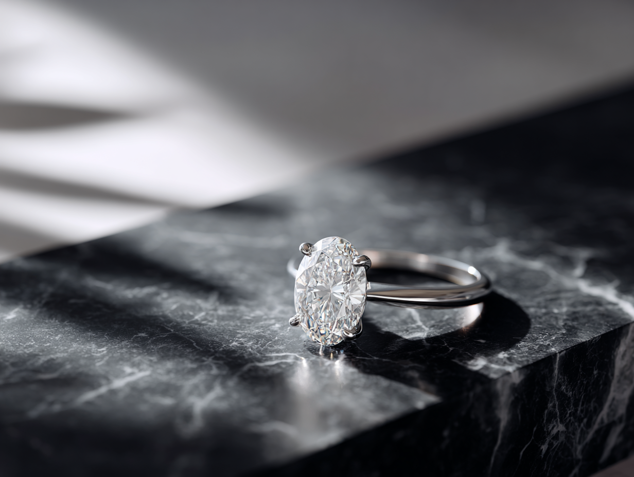 Платинен пръстен с овален диамант „Фростина“