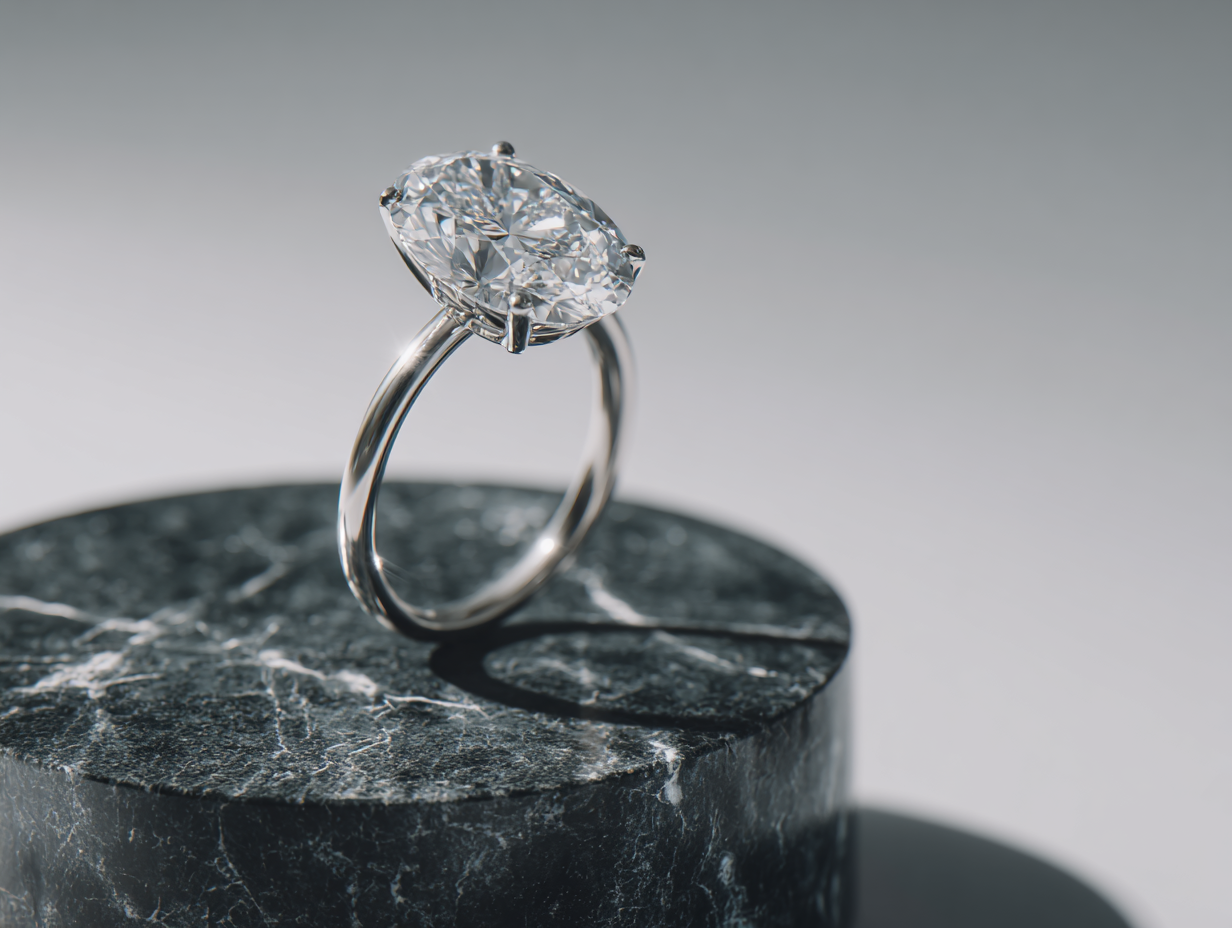 Платинен пръстен с овален диамант „Фростина“