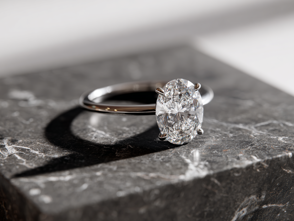 Платинен пръстен с овален диамант „Фростина“