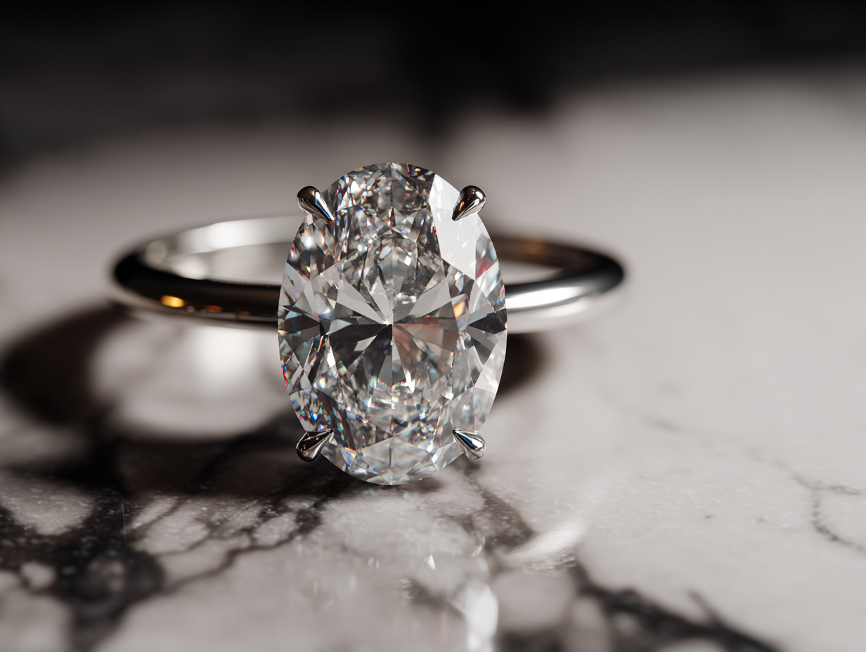 Платинен пръстен с овален диамант „Фростина“