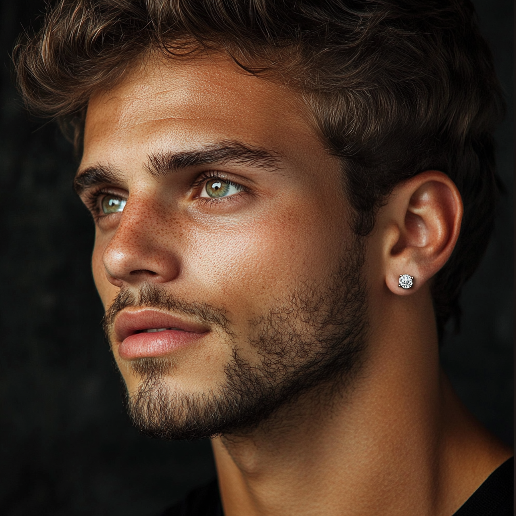 Men's earring with lab-grown diamond