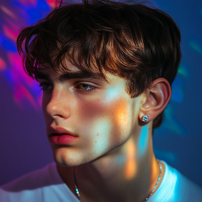 Men's earring with lab-grown diamond